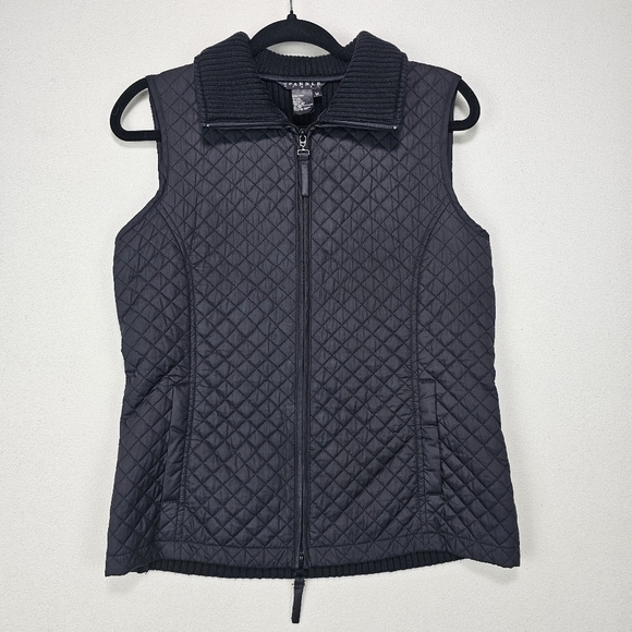 SPANNER Jackets & Blazers - Spanner Quilted and Rib Knit Vest Black Size Medium